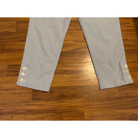 Talbots Women’s Pants Size 12 Blue White Striped Seersucker Cropped Capris Stret - Picture 8 of 10